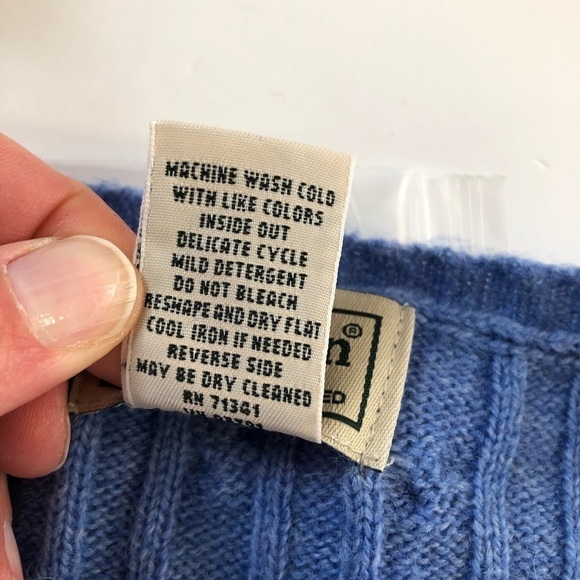 L.L. Bean vintage cornflower blue cable knit sweater crew neck long sleeves wool - Picture 7 of 7